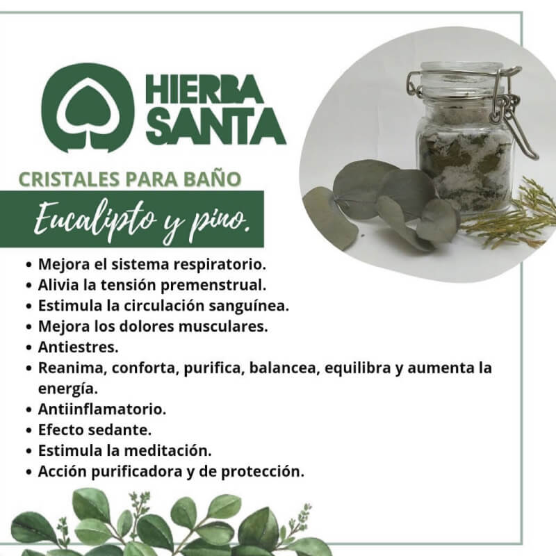 Producto cristales para baño de eucalipto y pino de la Empresa Hierba Santa - Vitrina Emprendimiento Rural - Fundación Aurelio Llano Posada