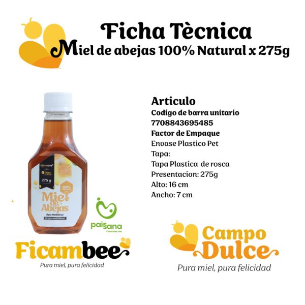 Miel de abeja 100% natural 275gr producto de la empresa Campo Dulce - Vitrina Emprendimiento Rural - Fundación Aurelio Llano Posada